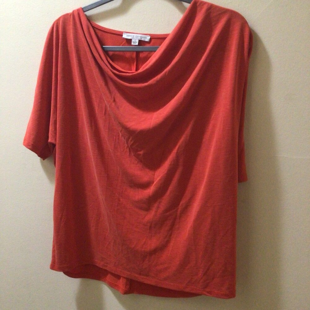 Green Envelope Short Sleeve Cowl-Neck Top